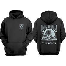 The Wert Unisex Living The Dream Tasarım Ön Arka Baskılı Normal Kalıp Siyah Sweatshirt