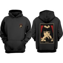 The Wert Unisex Mıa Wallace Tasarım Ön Arka Baskılı Normal Kalıp Siyah Sweatshirt