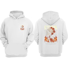 The Wert Unisex Eternal Kuru Kafa Tasarım Ön Arka Baskılı Normal Kalıp Beyaz Sweatshirt