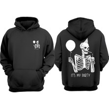 The Wert Unisex It Is My Party Tasarım Ön Arka Baskılı Normal Kalıp Siyah Sweatshirt