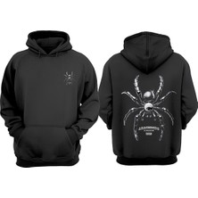 The Wert Unisex Spider Tasarım Ön Arka Baskılı Normal Kalıp Siyah Sweatshirt
