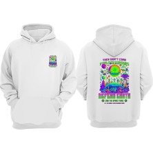 The Wert Unisex Alienınvasion Tasarım Ön Arka Baskılı Normal Kalıp Beyaz Sweatshirt