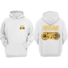 The Wert Unisex End Game Oyun Konsolu Tasarım Ön Arka Baskılı Normal Kalıp Beyaz Sweatshirt