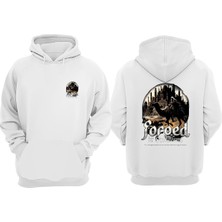 The Wert Unisex Forged In Sandstorms Vintage Halftone Tasarım Ön Arka Baskılı Normal Kalıp Beyaz Sweatshirt