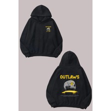 The Wert Unisex Outlaws Tasarım Ön Arka Baskılı Normal Kalıp Siyah Sweatshirt