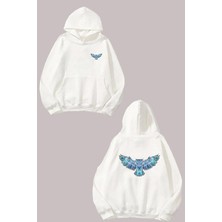 The Wert Unisex Kristal Owl Tasarım Ön Arka Baskılı Normal Kalıp Beyaz Sweatshirt