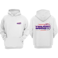 The Wert Unisex Twilight World Tasarım Ön Arka Baskılı Normal Kalıp Beyaz Sweatshirt
