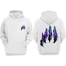 The Wert Unisex Mor ve Mavi Pence Tasarım Ön Arka Baskılı Normal Kalıp Beyaz Sweatshirt