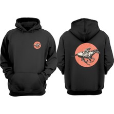 The Wert Unisex Derby Horse Tasarım Ön Arka Baskılı Normal Kalıp Siyah Sweatshirt