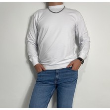 Erkek Bisiklet Yaka Sweatshirt Beyaz