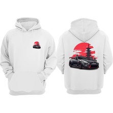 The Wert Unisex Tokyo Car Evler Tasarım Ön Arka Baskılı Normal Kalıp Beyaz Sweatshirt