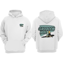 The Wert Unisex Classroom Hero Tasarım Ön Arka Baskılı Normal Kalıp Beyaz Sweatshirt