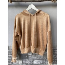 Kadın Sweat Kadife Uzun Kollu Kapişonlü
