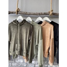 Kadın Sweat Kadife Uzun Kollu Kapişonlü