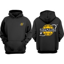 The Wert Unisex Prestige Worldwide Tasarım Ön Arka Baskılı Normal Kalıp Siyah Sweatshirt