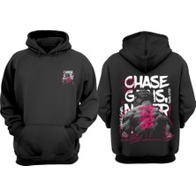 The Wert Unisex Chase Gans Never Stop Tasarım Ön Arka Baskılı Normal Kalıp Siyah Sweatshirt