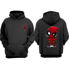 The Wert Unisex Cut Dead Pool Tasarım Ön Arka Baskılı Normal Kalıp Siyah Sweatshirt