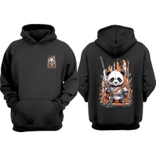 The Wert Unisex Japone Panda Tasarım Ön Arka Baskılı Normal Kalıp Siyah Sweatshirt