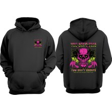 The Wert Unisex Skull Halloween Tasarım Ön Arka Baskılı Normal Kalıp Siyah Sweatshirt