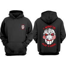 The Wert Unisex I Want To Play A Game Tasarım Ön Arka Baskılı Normal Kalıp Siyah Sweatshirt