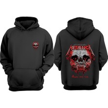 The Wert Unisex Metallica Skullzz Tasarım Ön Arka Baskılı Normal Kalıp Siyah Sweatshirt