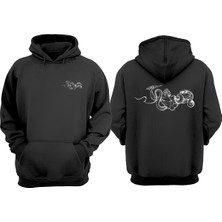 The Wert Unisex Yılanı Bıcaklayan Adam Tasarım Ön Arka Baskılı Normal Kalıp Siyah Sweatshirt