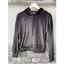 Kadın Sweat Kadife Uzun Kollu Kapişonlü