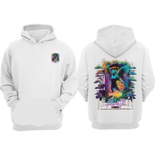 The Wert Unisex Heaven Awaits Tasarım Ön Arka Baskılı Normal Kalıp Beyaz Sweatshirt