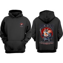 The Wert Unisex Samurai Sushi Shogun Tasarım Ön Arka Baskılı Normal Kalıp Siyah Sweatshirt