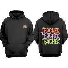 The Wert Unisex Cute Retro Teachers Tasarım Ön Arka Baskılı Normal Kalıp Siyah Sweatshirt