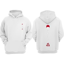 The Wert Unisex Itachi Uchiha Sahringan Tasarım Ön Arka Baskılı Normal Kalıp Beyaz Sweatshirt