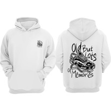 The Wert Unisex Old Memories Tasarım Ön Arka Baskılı Normal Kalıp Beyaz Sweatshirt
