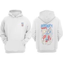 The Wert Unisex Rocket Travel Gezegenler Tasarım Ön Arka Baskılı Normal Kalıp Beyaz Sweatshirt