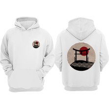 The Wert Unisex Japan Tasarım Ön Arka Baskılı Normal Kalıp Beyaz Sweatshirt