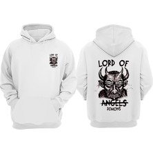 The Wert Unisex Lord Of Demons Tasarım Ön Arka Baskılı Normal Kalıp Beyaz Sweatshirt