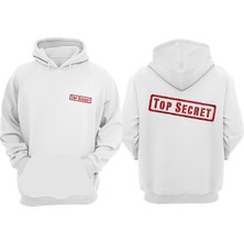 The Wert Unisex Top Secret Tasarım Ön Arka Baskılı Normal Kalıp Beyaz Sweatshirt
