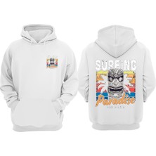 The Wert Unisex Surfıng Paradıse Calıfornıa Tasarım Ön Arka Baskılı Normal Kalıp Beyaz Sweatshirt