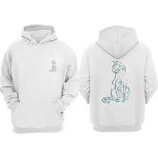 The Wert Unisex Mavi Kedi Cizim Tasarım Ön Arka Baskılı Normal Kalıp Beyaz Sweatshirt