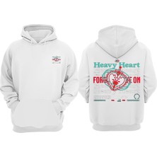 The Wert Unisex Heavy Heart Tasarım Ön Arka Baskılı Normal Kalıp Beyaz Sweatshirt