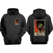 The Wert Attack On Titan Tasarım Ön Arka Baskılı Normal Kalıp Siyah Sweatshirt