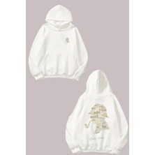 The Wert Sigara Icen Asker Sarı Tasarım Ön Arka Baskılı Normal Kalıp Beyaz Sweatshirt