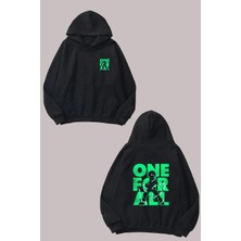 The Wert Unisex One For All Green Tasarım Ön Arka Baskılı Normal Kalıp Siyah Sweatshirt