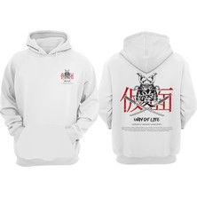 The Wert Samurai Way Of Life Tasarım Ön Arka Baskılı Normal Kalıp Beyaz Sweatshirt