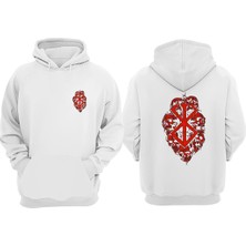 The Wert Unisex 7 Kurukafa Tasarım Ön Arka Baskılı Normal Kalıp Beyaz Sweatshirt