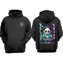 The Wert Unisex Hip Hop Relax Enjoy Tasarım Ön Arka Baskılı Normal Kalıp Siyah Sweatshirt