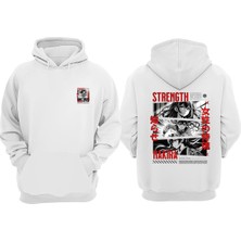 The Wert Unisex Anime Strength Nakıra Tasarım Ön Arka Baskılı Normal Kalıp Beyaz Sweatshirt