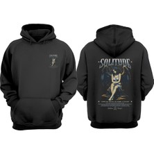 The Wert Solitude Tasarım Ön Arka Baskılı Normal Kalıp Siyah Sweatshirt