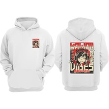 The Wert Anime Kawaii Vibes Tasarım Ön Arka Baskılı Normal Kalıp Beyaz Sweatshirt