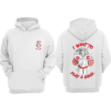 The Wert Unisex I Want To Play A Game Tasarım Ön Arka Baskılı Normal Kalıp Beyaz Sweatshirt