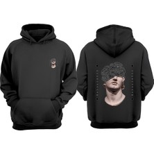 The Wert Kafası Karısık Face Tasarım Ön Arka Baskılı Normal Kalıp Siyah Sweatshirt
